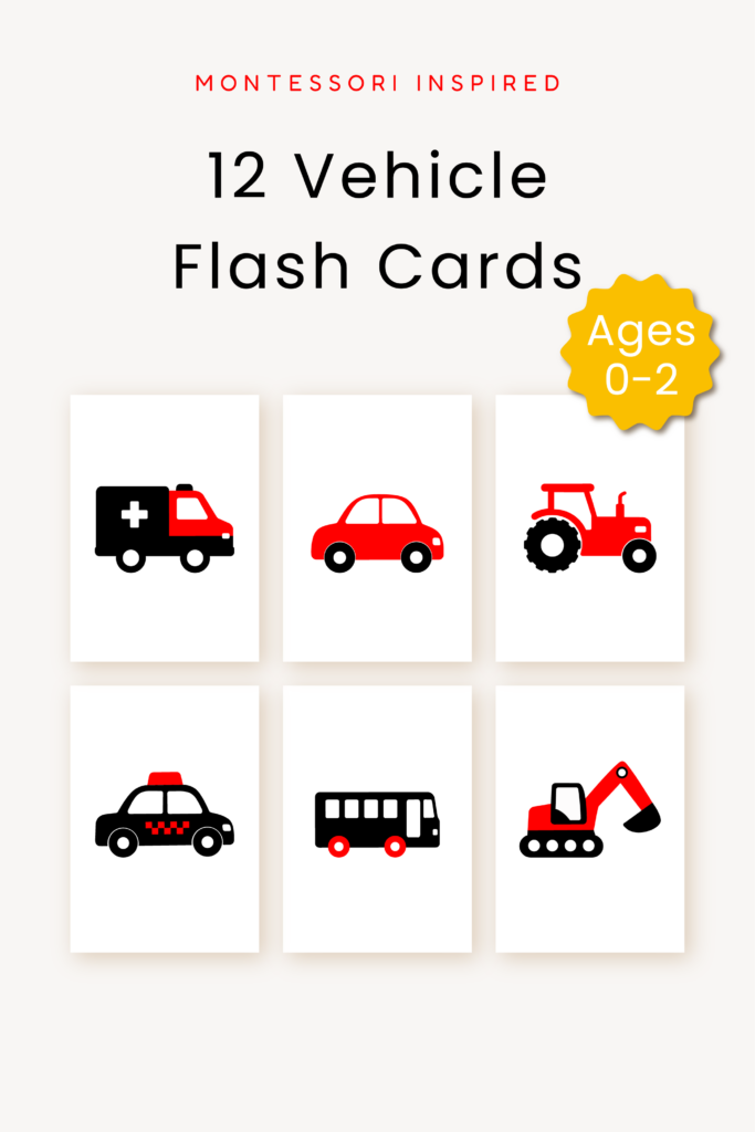 high contrast vehicle flash cards for babies